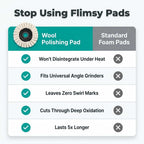 Arenzza wool polishing pad shown in a comparison table, demonstrating its effectiveness for achieving a mirror-like finish on surfaces.