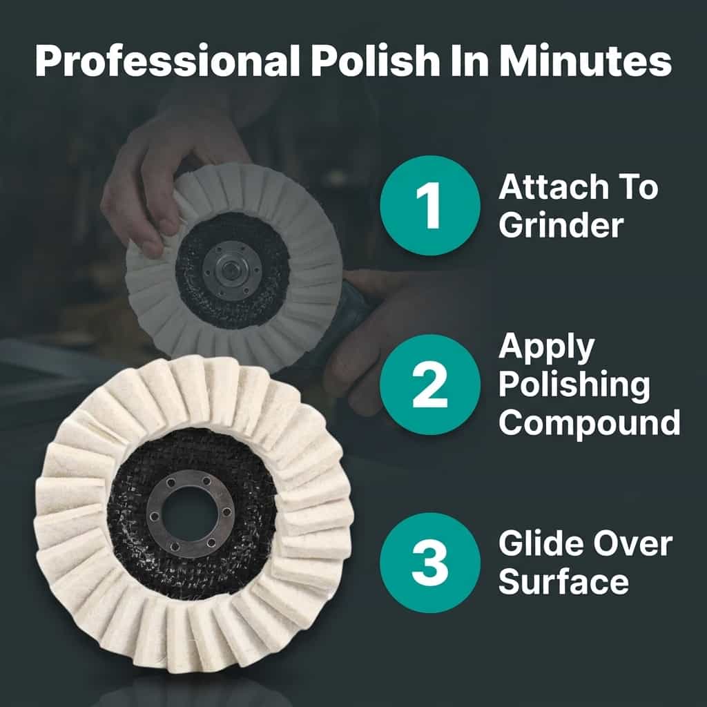 Arenzza wool polishing pad with numbered steps for achieving a professional, mirror-like car finish during detailing.