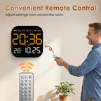Arenzza multifunctional digital alarm clock with LED display, showing time, date, and temperature on a sleek black electronic device.