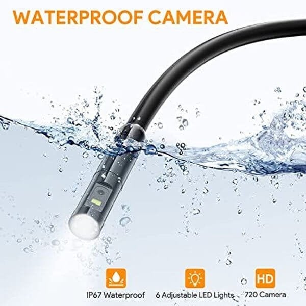 Arenzza 3-in-1 2.0MP HD endoscope with 6 LED lights, waterproof design, compatible with smartphones for home inspection.