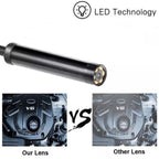 Arenzza 3-in-1 waterproof USB endoscope camera with LED lights showing its flexible camera probe and control connector.