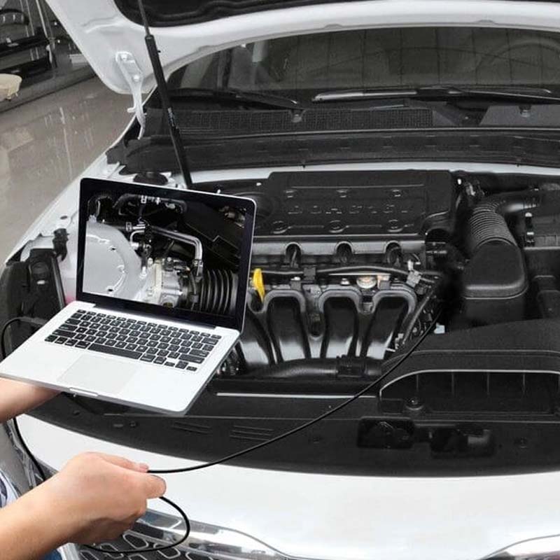 Arenzza 3-in-1 waterproof USB endoscope camera with LED lights, showing the flexible camera probe and compact design.