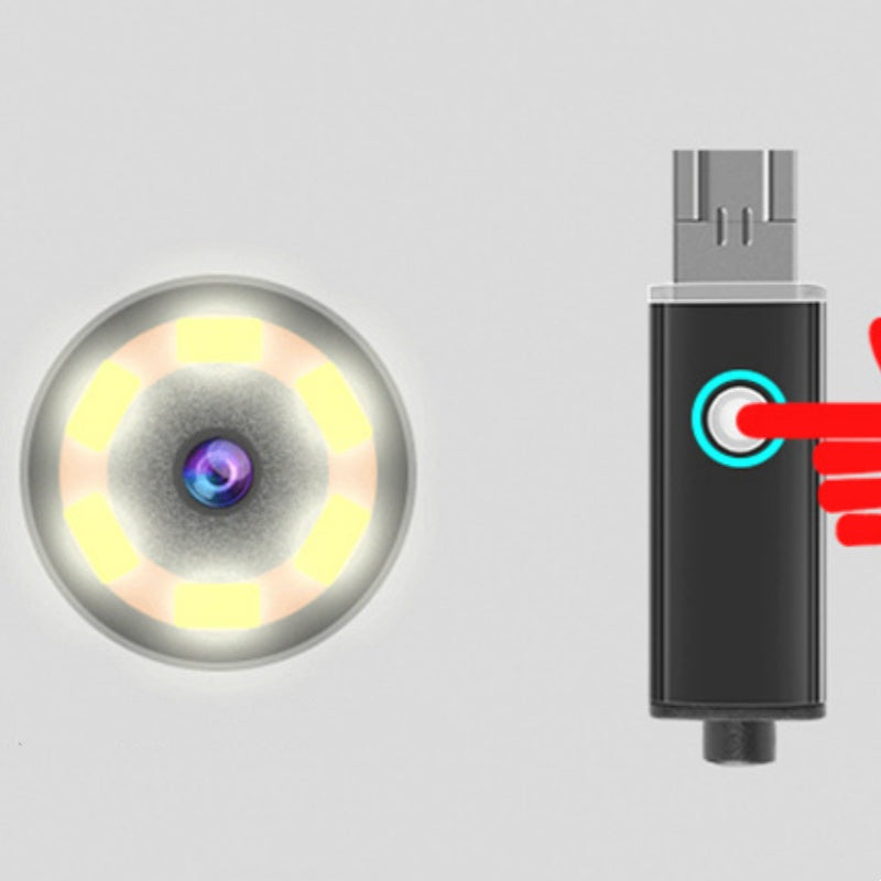 Arenzza 3-in-1 waterproof USB endoscope camera with LED lights showing the flexible camera probe and control buttons.