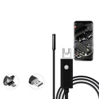 Arenzza 3-in-1 waterproof USB endoscope camera with LED lights, showing the flexible camera probe and control cable.