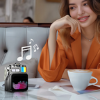 Arenzza portable wireless Bluetooth speaker in black with control buttons, showcasing its compact design and built-in speaker grille.