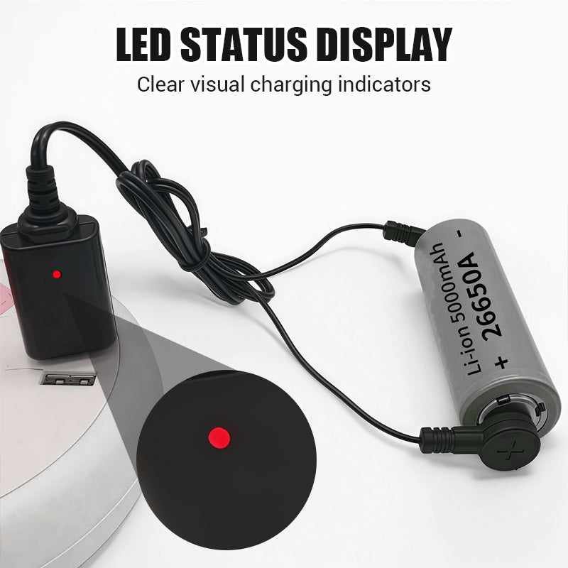 Arenzza magnetic battery charger for electric devices, shown connected to a compatible battery in an electronics setting.