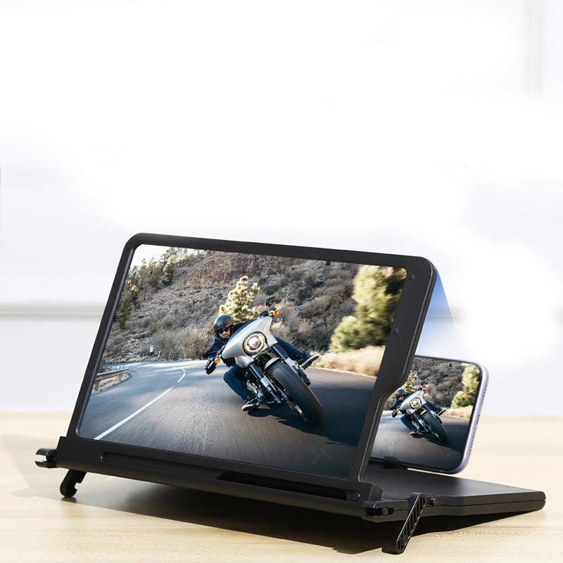Arenzza portable mobile phone screen magnifier in black, featuring a foldable design and adjustable stand for enhanced viewing.
