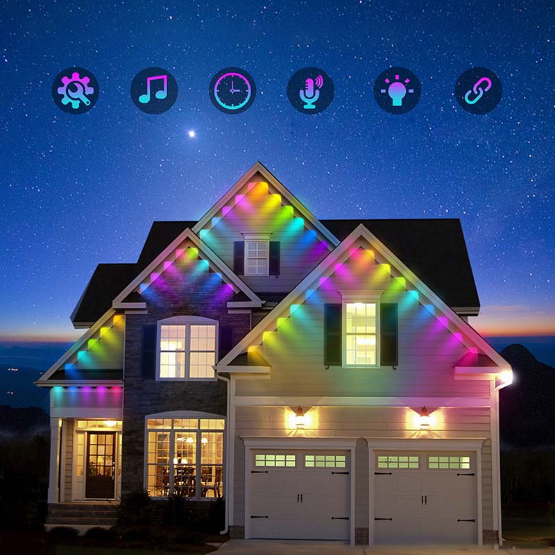 Arenzza Smart RGB outdoor light string with colorful LED bulbs for festive holiday outdoor decoration.