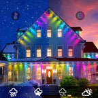 Arenzza smart RGB outdoor light string with colorful LED bulbs, ideal for festive holiday decorations on exterior walls or trees.