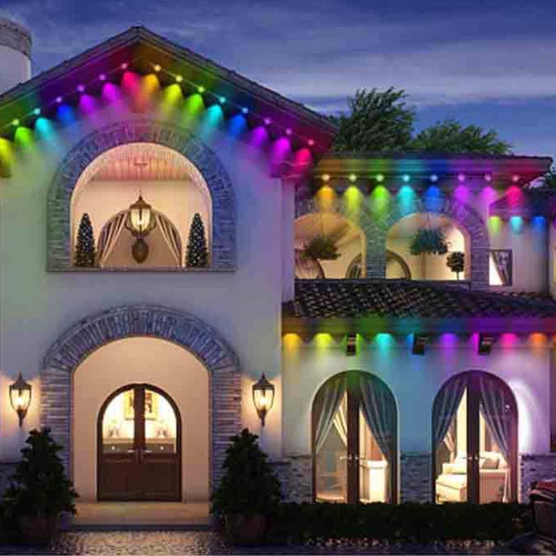 Arenzza Smart RGB outdoor light string with colorful LED bulbs, ideal for holiday decoration and outdoor lighting.
