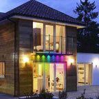 Arenzza smart RGB outdoor string lights with colorful LED bulbs, perfect for festive holiday decorations and outdoor lighting.