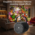 Arenzza 16-pattern USB Christmas projector light displaying festive holiday light patterns on a wall.