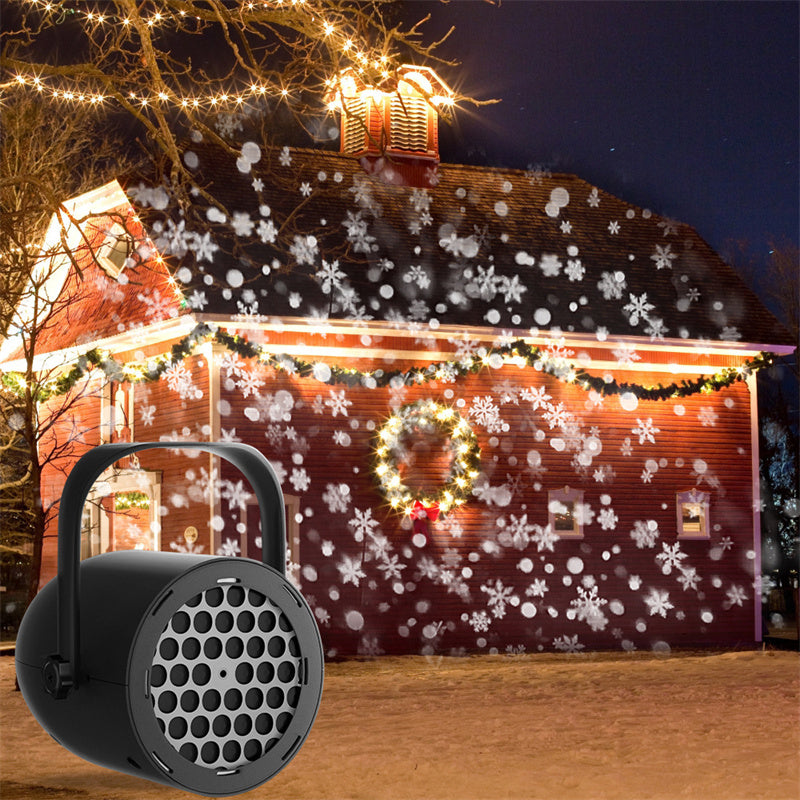 Arenzza 16-pattern USB Christmas projector light displaying festive holiday patterns on a wall.