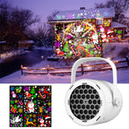 Arenzza 16-Pattern USB Christmas projector light displaying festive holiday light patterns on a wall.