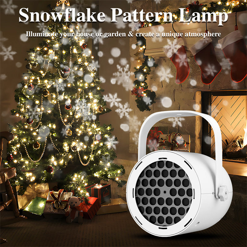 Arenzza 16-pattern USB Christmas projector light displaying festive holiday light patterns on a wall.