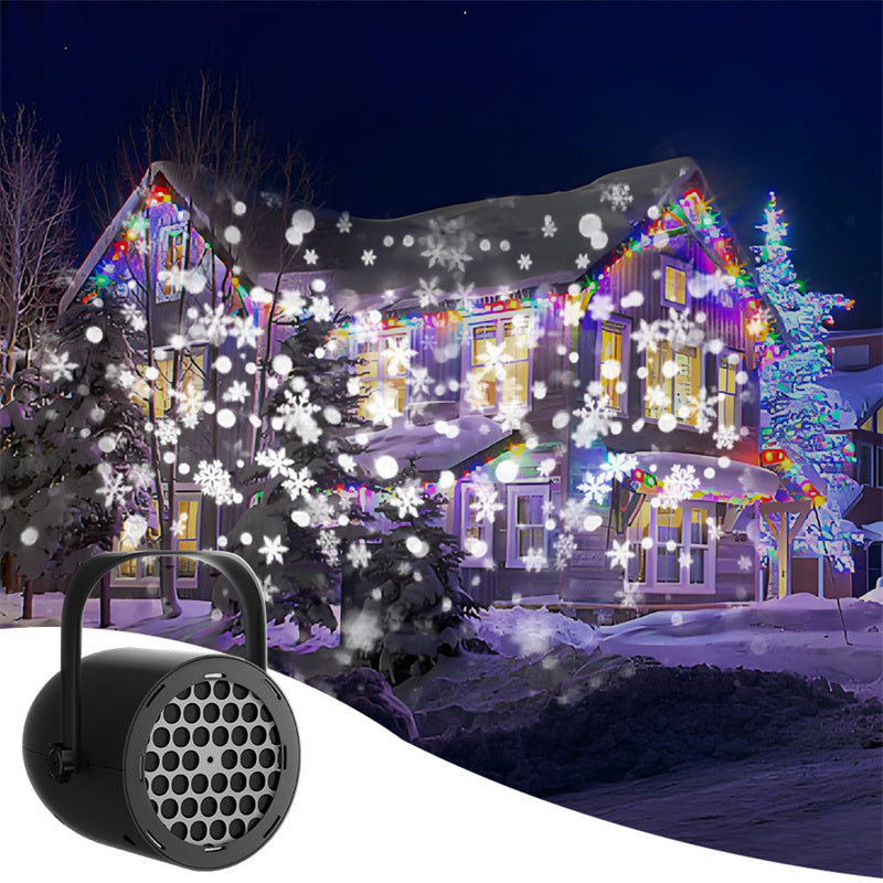 Arenzza 16-pattern USB Christmas projector light displaying festive holiday light patterns on a wall, suitable for holiday decor.