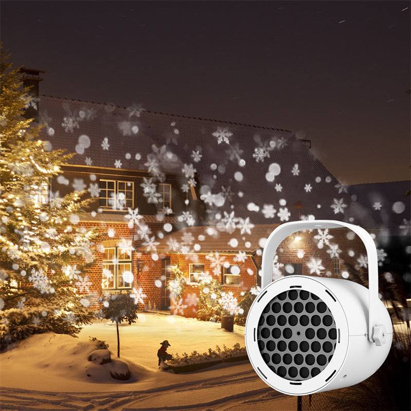 Arenzza 16-pattern USB Christmas projector light displaying festive holiday light patterns on a wall, ideal for seasonal decoration.