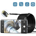 Arenzza waterproof borescope camera with adjustable light showing a flexible inspection probe and control buttons on the device
