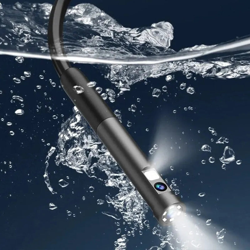 Arenzza waterproof borescope camera with adjustable light, showing flexible probe and ergonomic handle for inspection tasks.