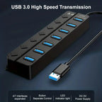 Arenzza Independent Switch USB splitter connecting multiple devices to a single USB port in an electronics and accessories setting.