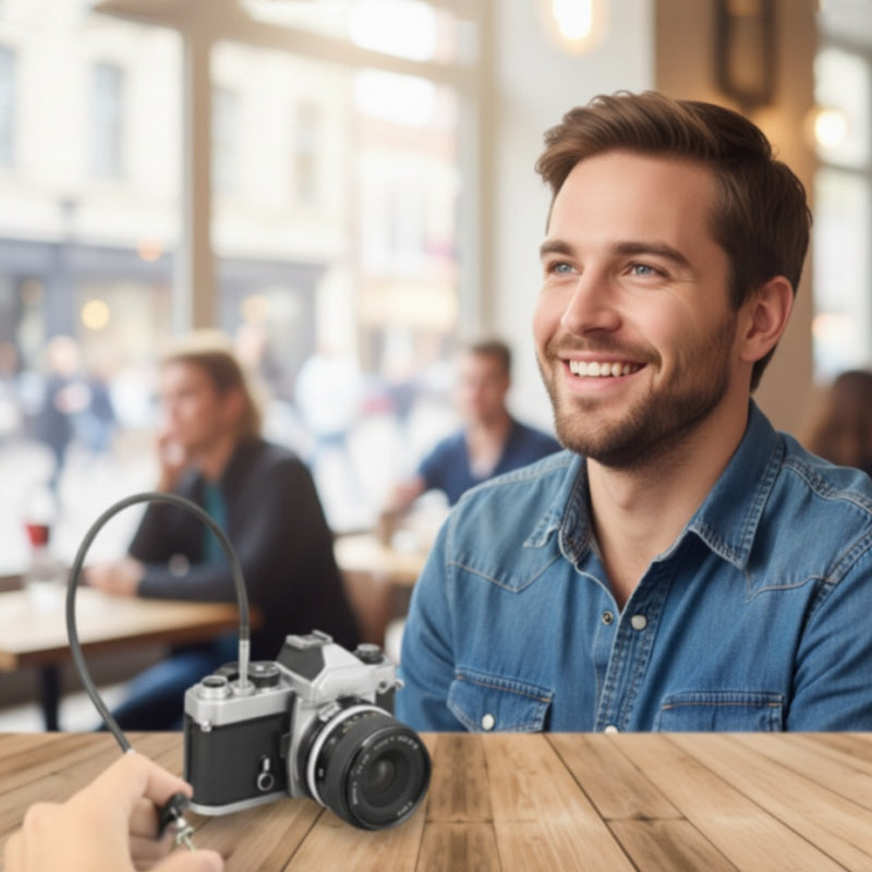 Arenzza mechanical shutter release cable with bulb-lock for cameras, featuring a flexible cable and locking mechanism for precise shutter control.