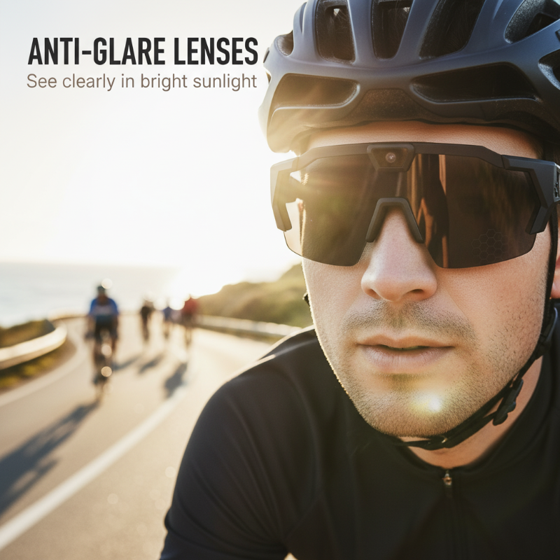 Arenzza outdoor cycling glasses with integrated camera, sporty design, black frame, and clear lenses for active outdoor use.