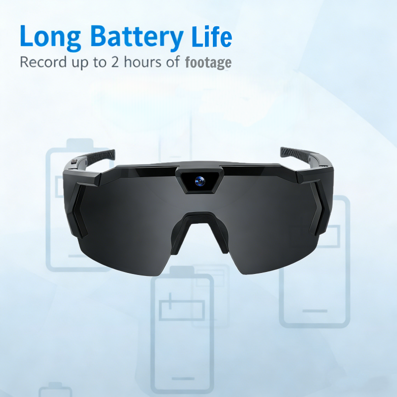 Arenzza outdoor cycling camera glasses with built-in electronics, featuring clear lenses and adjustable frame for active outdoor use.