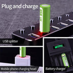 Arenzza lithium AA rechargeable batteries with USB port, showing a pair of batteries with USB connector and electronics packaging.