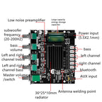 Arenzza 2.1 channel Bluetooth audio power amplifier module showing circuit board with input and output ports.
