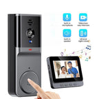 Arenzza wireless doorbell camera with 1080P video, 170° lens, 4.3-inch screen, waterproof IPX65, and night vision outdoors.