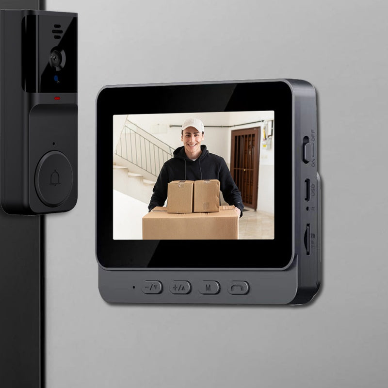 Arenzza wireless doorbell camera with 1080P HD video, 170° wide angle, 4.3-inch screen, waterproof IPX65, and night vision.