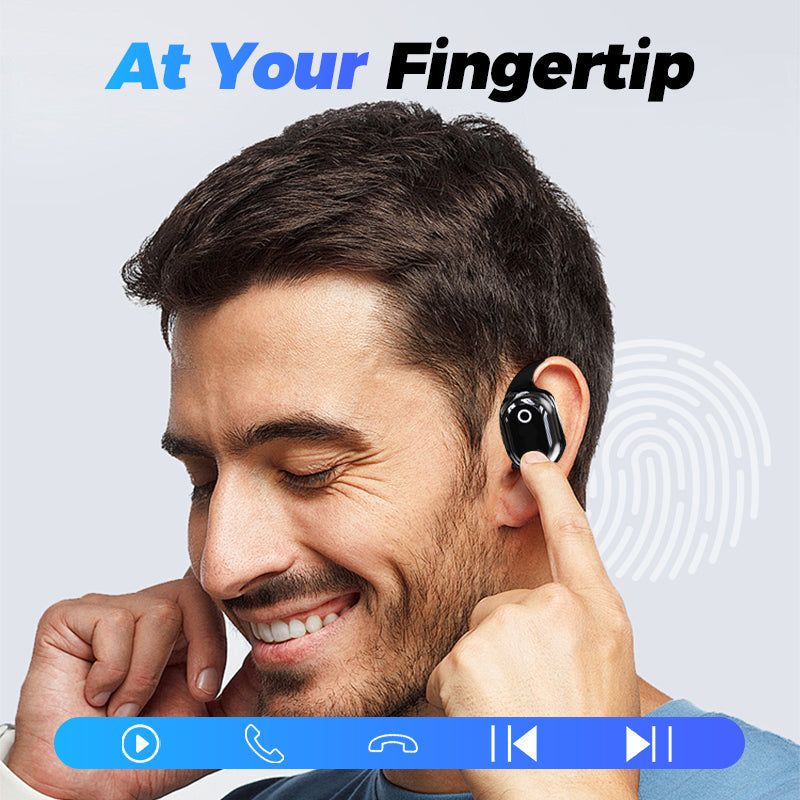 Arenzza AI Voice Translation Bluetooth earbuds in black with sleek design and compact charging case.