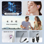 Arenzza AI Voice Translation Bluetooth earbuds in black with sleek in-ear design and charging case, showcasing modern electronic accessories.
