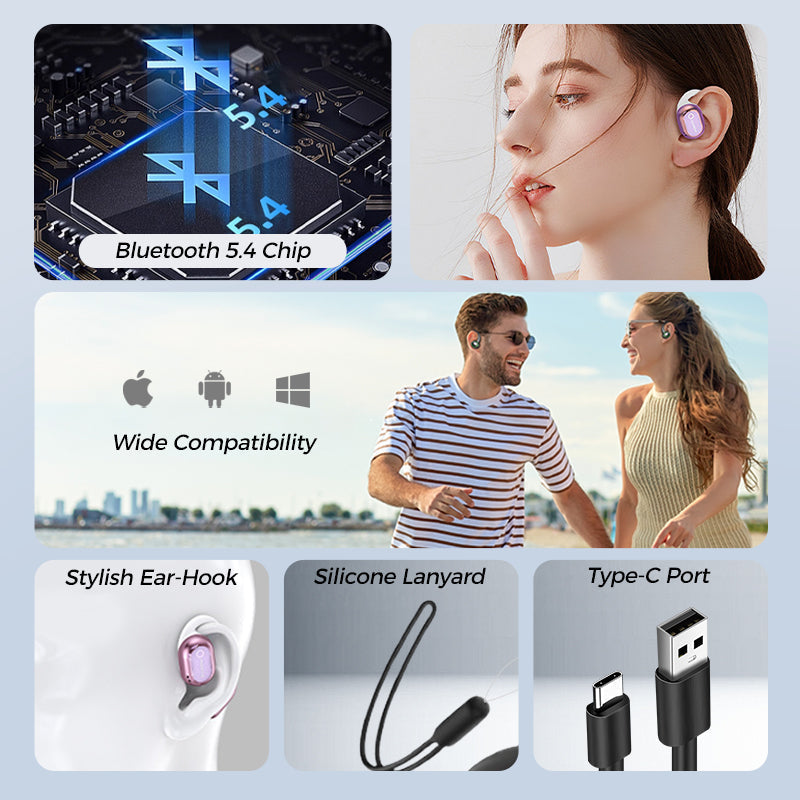 Arenzza AI Voice Translation Bluetooth earbuds in black with sleek in-ear design and charging case, showcasing modern electronic accessories.