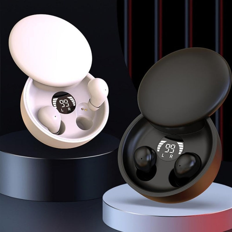 Arenzza ultra-compact Bluetooth sleep earbuds shown in black, designed for comfortable, wireless sleep and relaxation.