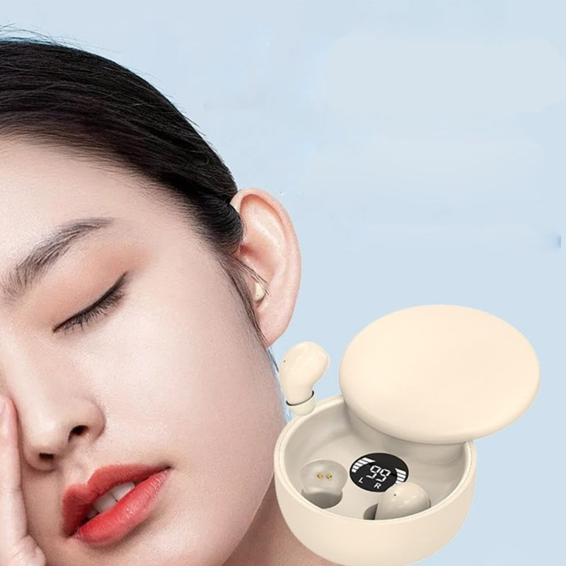 Arenzza ultra-compact Bluetooth sleep earbuds shown in black, designed for comfortable, wireless listening during sleep.