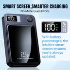 Arenzza 10,000mAh ultra-slim power bank with fast charging for mobile devices, shown in a sleek black design.