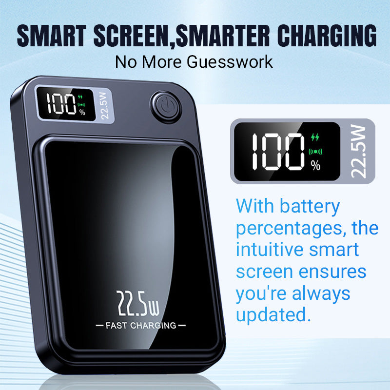 Arenzza 10,000mAh ultra-slim power bank with fast charging for mobile devices, shown in a sleek black design.