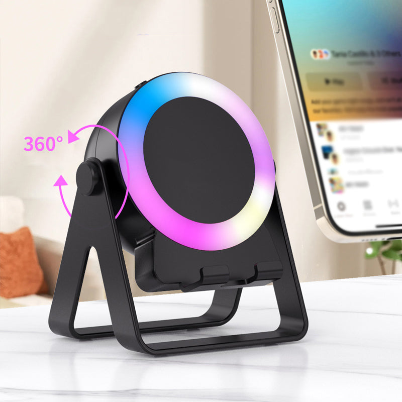 Arenzza 2025 4-in-1 multi-functional cell phone stand with Bluetooth speaker, showcasing the device with smartphone and speaker features.