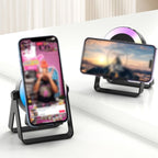Arenzza 2025 multi-functional cell phone stand with built-in Bluetooth speaker, displaying a sleek electronic accessory with phone support.