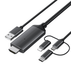 Arenzza 3-in-1 Phone to HDMI Adapter Cable for electronics and accessories, showing multiple connectors for device compatibility.