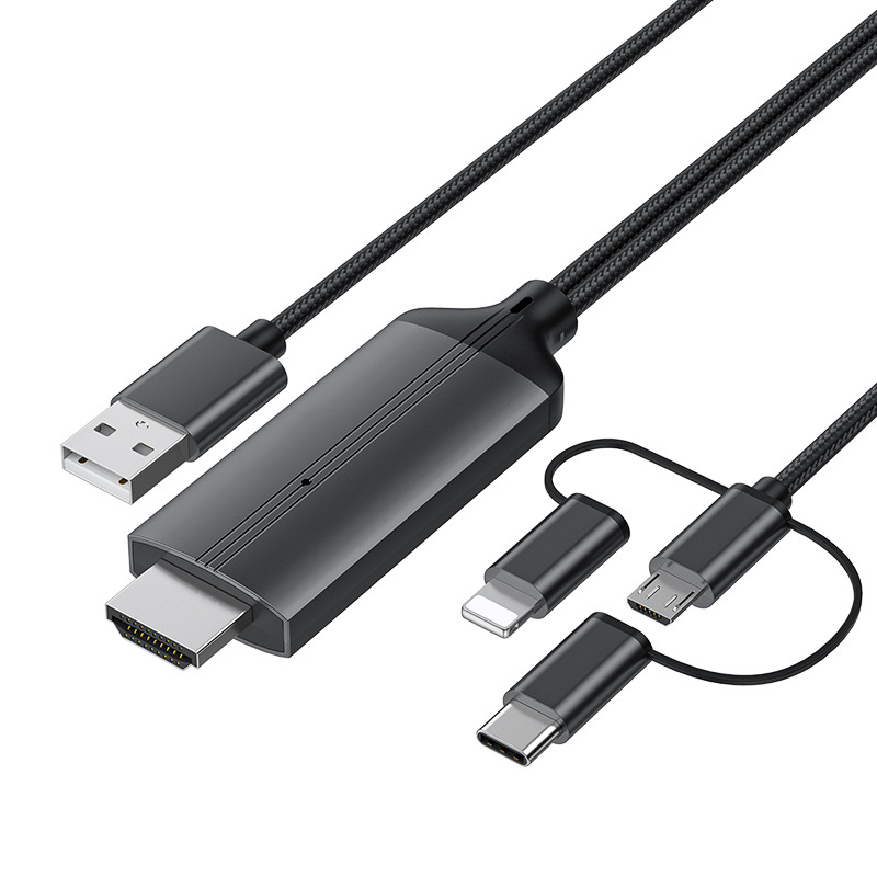 Arenzza 3-in-1 Phone to HDMI Adapter Cable for electronics and accessories, showing multiple connectors for device compatibility.