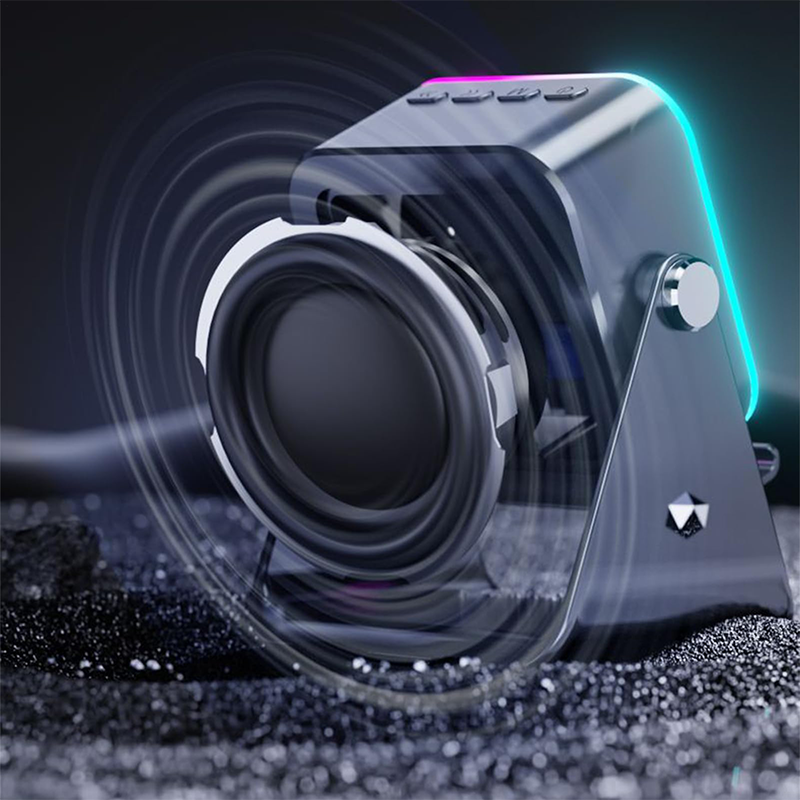 Arenzza 5-in-1 wireless induction Bluetooth speaker with adjustable phone stand, compact electronic accessory with control buttons.