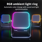 Arenzza 5-in-1 wireless induction Bluetooth speaker with adjustable phone stand, compact electronics and accessory for portable audio.