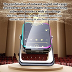 Arenzza 5-in-1 wireless induction Bluetooth speaker with adjustable phone stand and sleek electronic design.