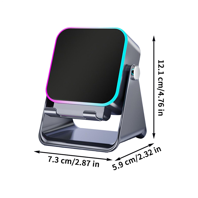 Arenzza 5-in-1 wireless induction Bluetooth speaker with adjustable phone stand, black electronics accessory featuring buttons and LED display