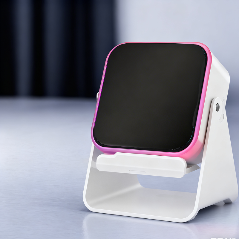 Arenzza 5-in-1 wireless induction Bluetooth speaker with adjustable phone stand, showcasing the device with control buttons and stand in view.