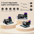 Arenzza 7-in-1 wireless charging station with multiple device charging pads for smartphones, earbuds, and smartwatch on a sleek surface.