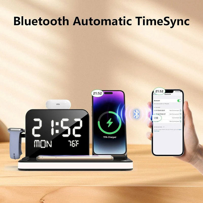 Arenzza 7-in-1 wireless charging station with multiple device charging pads and ports for electronics and accessories.