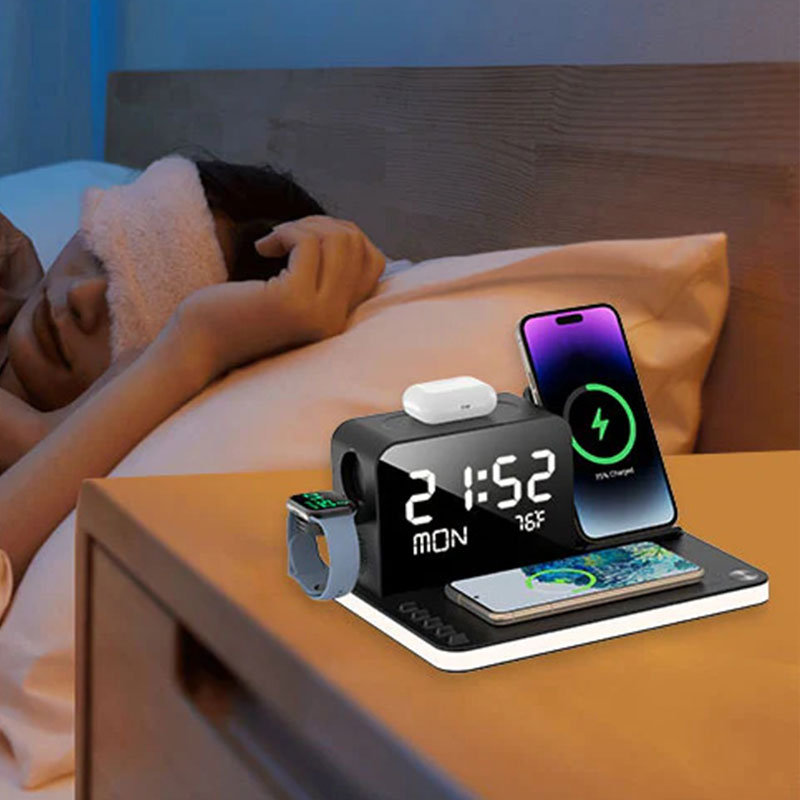 Arenzza 7-in-1 wireless charging station with multiple device charging pads and USB ports for electronics accessories.